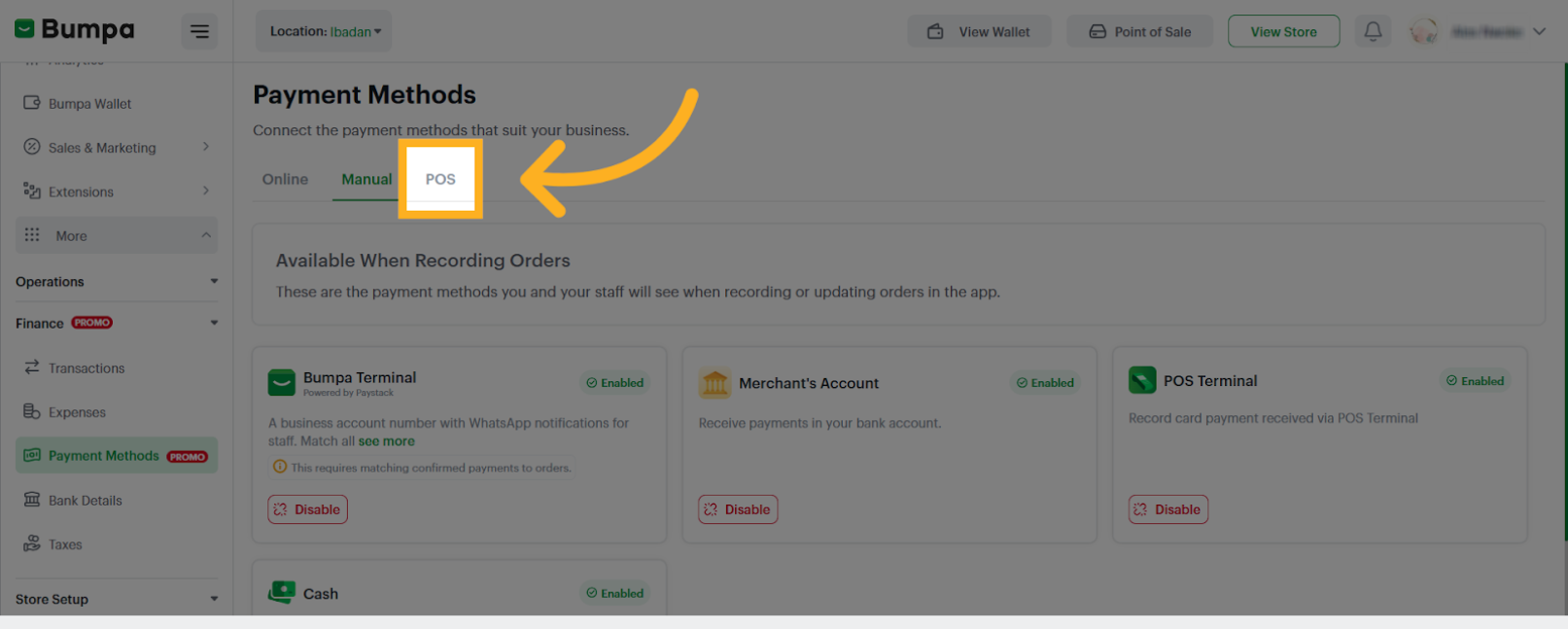 Select POS Payment Option